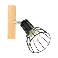 Megan Wood Wall Lamp 1xE14 Max.40W Birch Wood/Black Metal 2344160