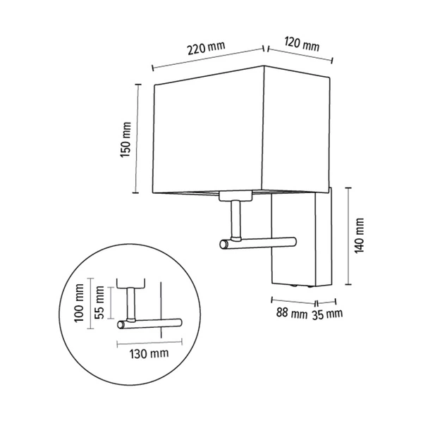 Sonar Wall Lamp 1xE27 Max.25W Walnut Beech Wood/Black Metal/Gray Fabric Shade 5723976