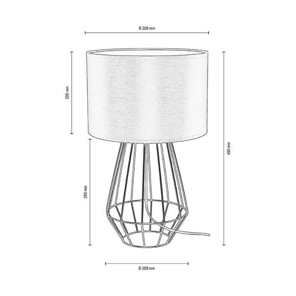 Endorfina Table Lamp 1xE27 Max.60W Black Metal/Black PVC Cable/White Fabric Shade 7322104