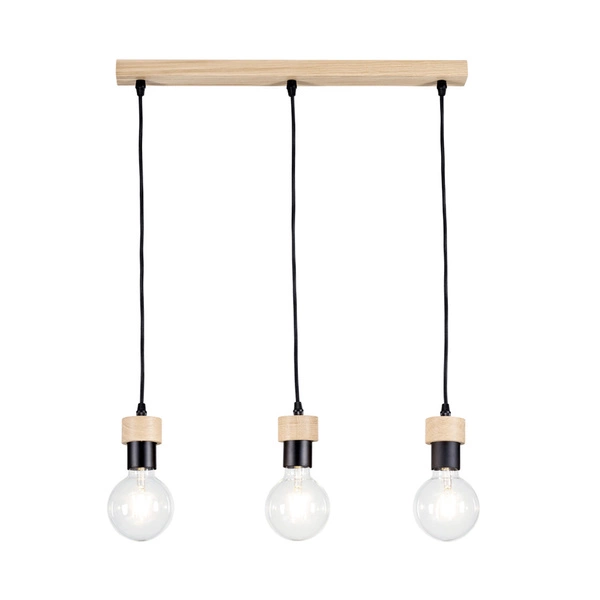 Clarte Wood Pendant Lamp 3xE27 Max.60W Oiled Oak/Black Metal/Black Fabric Cable 3274374