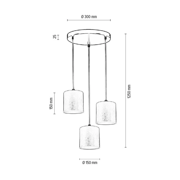 Lampa Wisząca Ora 3xE27 Maks. 25W Czarny Metal/Przezroczysty Kabel PCV/Klosz ze Złotej Tkaniny 962041322
