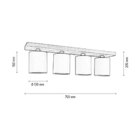 Lampa Sufitowa Morris 4xE27 Max.25W Dąb Olejowany/Czarny Metal/Szary Abażur Tkaninowy 4047418911121