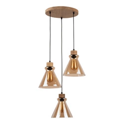 Serena Pendant Lamp 3xE27 Max.60W Oiled Oak/Black PVC Cable/Brown Glass 9743374