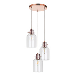 Alessandro Pendant Lamp 3xE27 Max.60W Copper Metal/Transparent PVC Cable/Transparent Glass