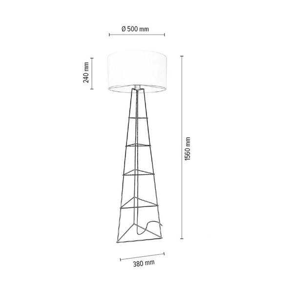 Marlene Floor Lamp 1xE27 Max.60W Black Metal/Black PVC Cable/White Fabric Shade 8682104
