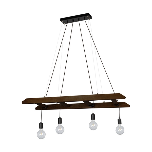 Eskalo Pendant Lamp 4xE27 Max.60W Stained Pine on Walnut/Black Metal/Black PVC Cable