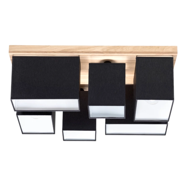 Paloma Ceiling Lamp 6xE27 Max.25W Oiled Oak/Black Fabric Shade 2454674