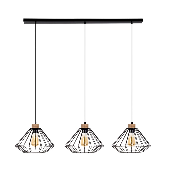 Raquelle Pendant Lamp 3xE27 Max.60W Oiled Oak/Black Metal/Black PVC Cable