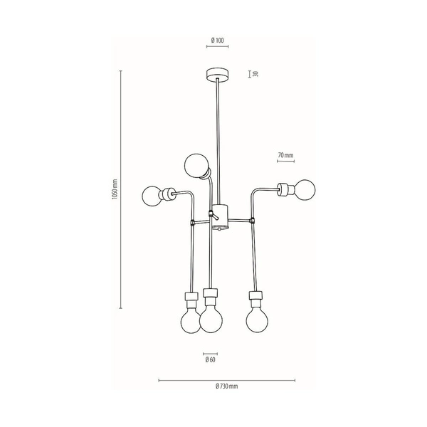 Montix Ceiling Lamp 6xE27 Max.40W Oiled Oak/Black Metal 9244674