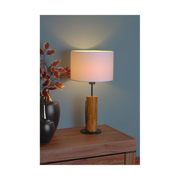 Lampa stołowa Pino 1xE27 maks. 40W barwiona sosna brązowa/czarny metal/czarny kabel z tkaniny/biały klosz z tkaniny 77627904