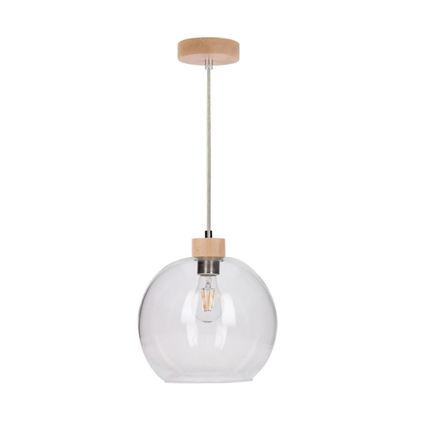 Svea Pendant Lamp 1xE27 Max.60W Birch Wood/Transparent Glass/Transparent PVC Cable 13560160