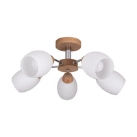 Parma Wood Ceiling Lamp 5xE27 Max.60W Oiled Oak/Chrome Metal/White Glass 8320574