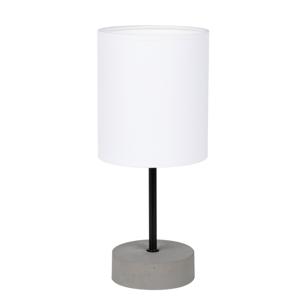 Lampa Stołowa Mila 1xE27 Max.25W Szary Beton/Czarny Metal/Czarny Kabel PCV/Klosz z Białej Tkaniny