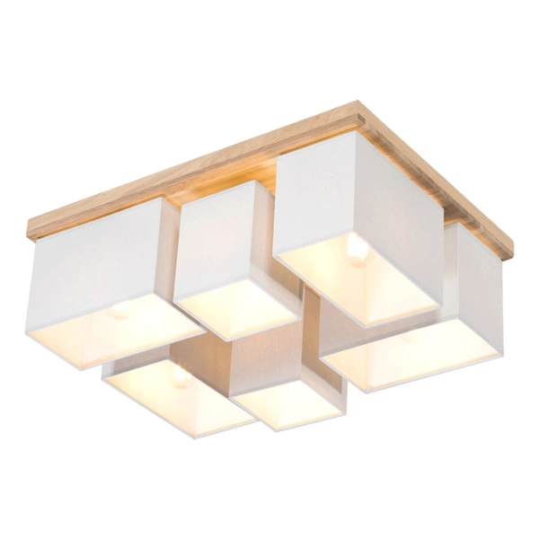 Lampa Sufitowa Paloma 6xE27 Max.25W Dąb Olejowany/Szary Klosz z Tkaniny 2453674