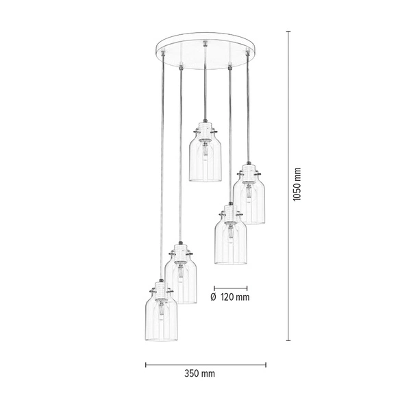 Lampa Wisząca Alessandro 5xE27 Max.60W Biały Metal/Przezroczysty Kabel PCV/Przezroczyste Szkło 1760502