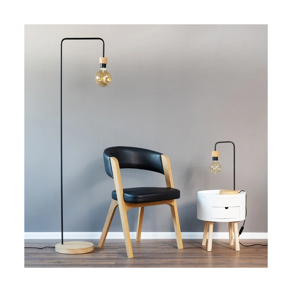 Lampa podłogowa Muriel 1xE27 maks. 60W Dąb olejowany/Czarny metal/Czarny kabel z tkaniny 7274974