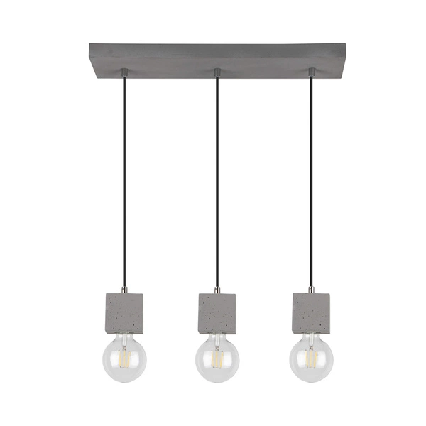 Mocna kwadratowa lampa wisząca 3xE27 Max.60W Szary beton/Czarny kabel z tkaniny 7089336