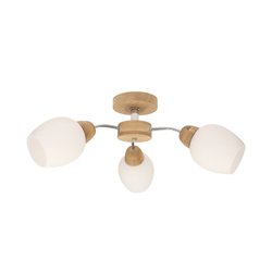 Parma Wood Ceiling Lamp 3xE27 Max.60W Oiled Oak/Chrome Metal/White Glass