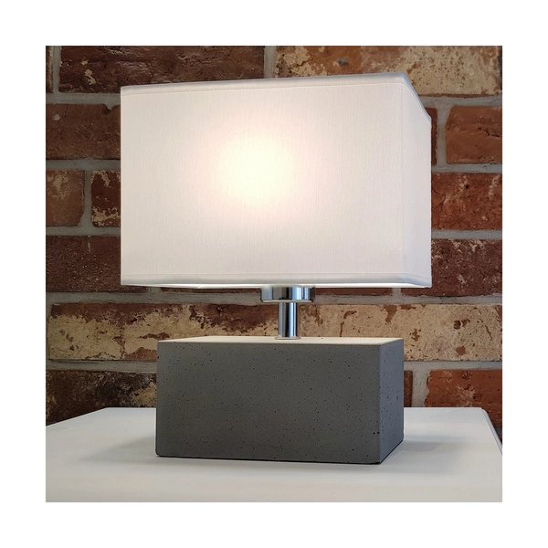 Strong Double Table Lamp 1xE27 Max.25W Gray Concrete/Black PVC Cable/White Fabric Shade 7381936