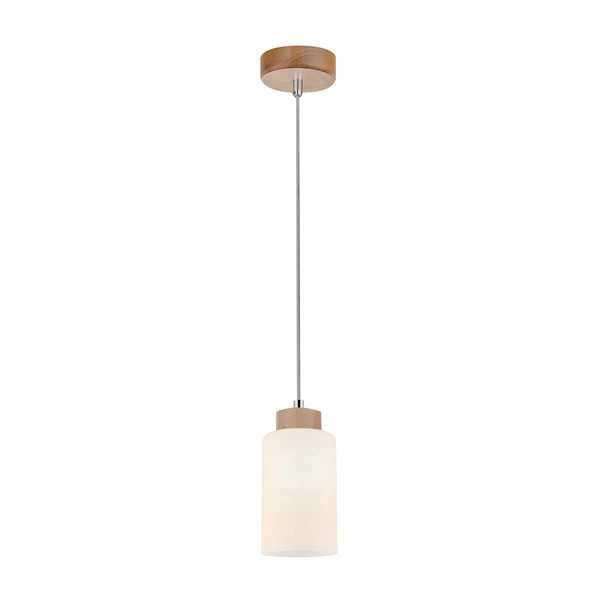 Bosco Pendant Lamp 1xE27 Max.60W Birch Wood/White Glass/Transparent PVC Cable 1720160