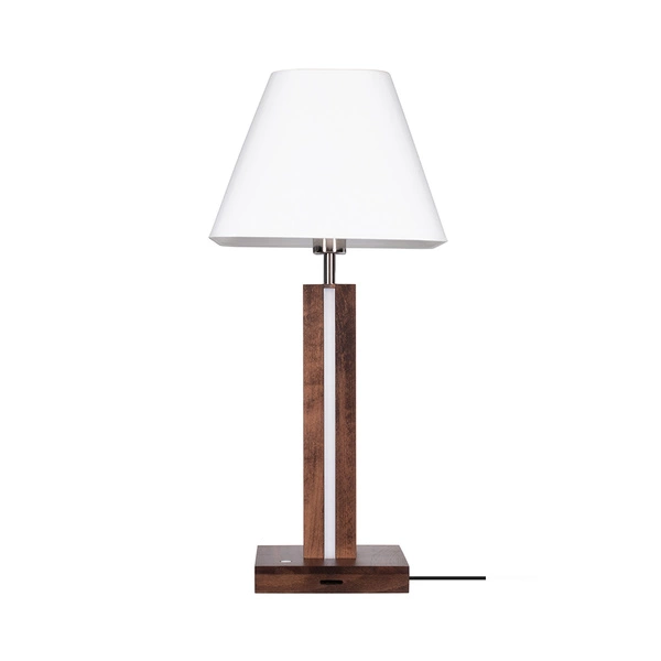 Quad Table Lamp 1xE27 Max.25W 2xLED 24V Integrated 980lm 3000K 10,5W Walnut Beech Wood/Black Fabric Cable/White Fabric Shade with Touch Dimmer 7451976