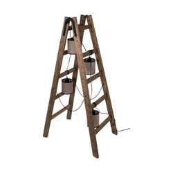 Eskalo Floor Lamp 4xE27 Max.15W LED Stained Pine on Walnut/Black Metal/Black PVC Cable/Natural Linen with black ribbon Shade 1239456