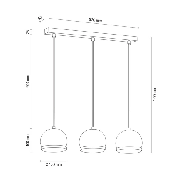 Lampa wisząca z drewna Ball w zestawie 3xLED GU10 5W Drewno bukowe w kolorze orzecha/Czarny metal 5143376