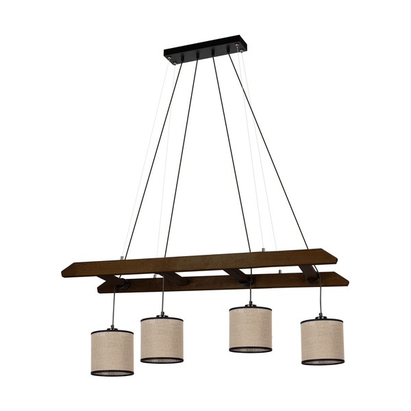 Eskalo Pendant Lamp 4xE27 Max.25W Stained Pine on Walnut/Black Metal/Black PVC Cable/Natural Linen with black ribbon Shade