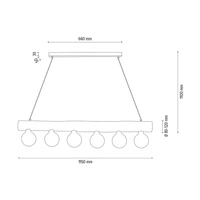 Trabo Simple Pendant Lamp 6xE27 Max.60W Natural Pine/Black Metal/Black PVC Cable 69860604