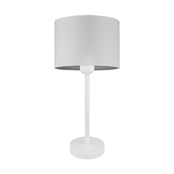 Lampa stołowa Amor 1xE27 maks. 40W biały metal/przezroczysty kabel PVC/szary klosz z tkaniny