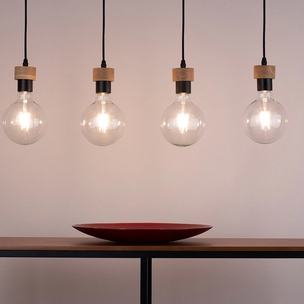 Clarte Wood Pendant Lamp 4xE27 Max.60W Oiled Oak/Black Metal/Black Fabric Cable 3274474