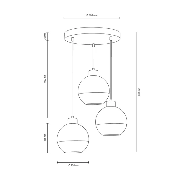 Fresh Hanging Lamp 3xE27 Max.60W Gray/Frosted-Transparent 1860336R