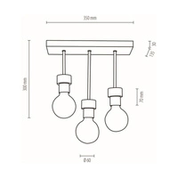 Chandelle Ceiling Lamp 3xE27 Max.40W Oiled Oak/Black Metal 8424374