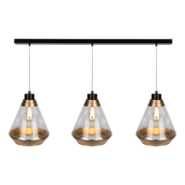 Mistral Pendant Lamp 3xE27 Max.60W Black Metal/Transparent PVC Cable/Gold-Transparent Glass 15820304