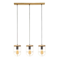 Lampa Wisząca Netuno 3xE27 Max.60W Bejcowana Sosna Brązowa/Czarny Metal/Czarny Kabel PCV/Złoty Metal 181059351