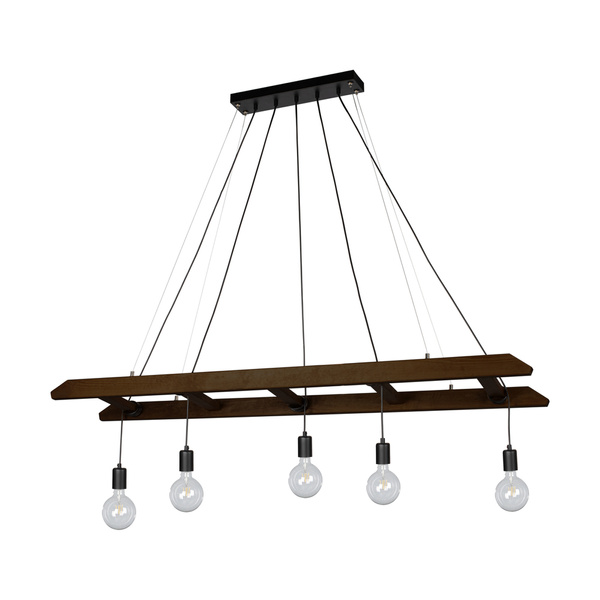 Eskalo Pendant Lamp 5xE27 Max.60W Stained Pine on Walnut/Black Metal/Black PVC Cable