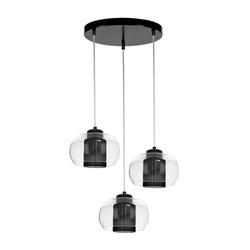 Cordia Pendant Lamp 3xE14 Max.9W Black Metal/Transparent PVC Cable/Black Fabric Shade/Transparent Glass