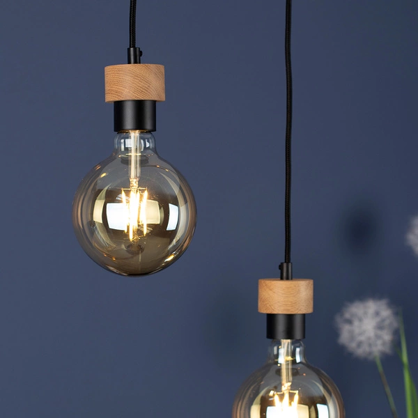 Drewniana lampa wisząca Clarte 4xE27 maks. 60W Dąb olejowany/Czarny metal/Czarny kabel z tkaniny 32749474