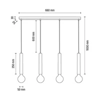 Lampa wisząca w kształcie beczki 4xE27 Max.60W Czarny metal/czarny kabel PVC 16709404