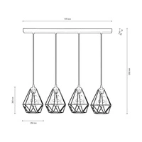 Lampa wisząca Diament 4xE27 Max.60W Czarny Metal/Czarny Kabel PCV 2179404