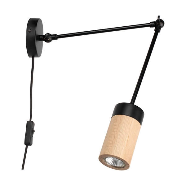 Lampa ścienna Annick w zestawie Kabel 1xLED GU10 5W Dąb olejowany/Czarny metal/Czarna tkanina 2429104