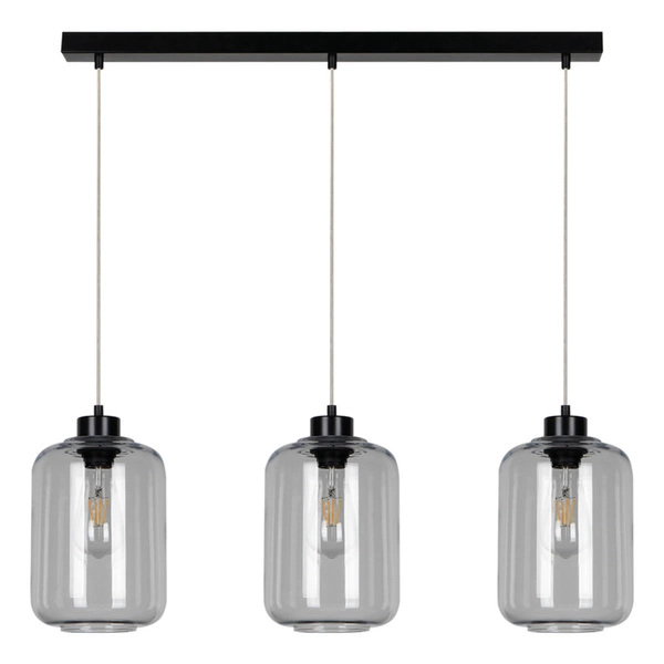 Tarro Pendant Lamp 3xE27 Max.60W Black Metal/Transparent PVC Cable/Smoked Glass 15890304