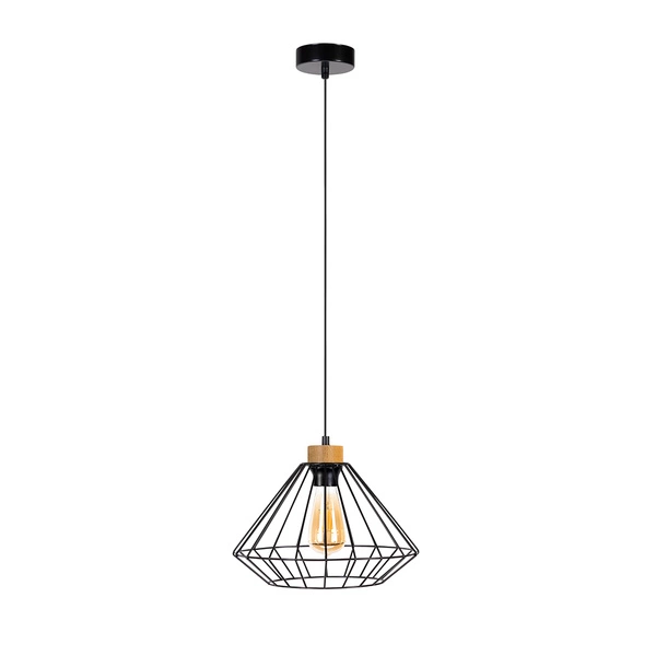 Raquelle Pendant Lamp 1xE27 Max.60W Oiled Oak/Black Metal/Black PVC Cable