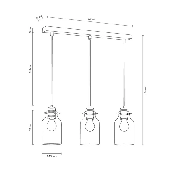 Alessandro Wood Pendant Lamp 3xE27 Max.60W Walnut/Transparent 1760376