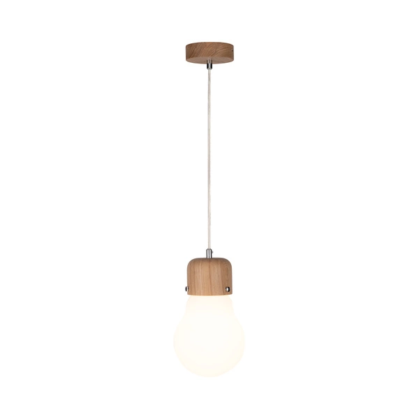 Bulb Wood Pendant Lamp 1xE27 Max.60W Oiled Oak/Transparent PVC Cable/White Glass 2811174