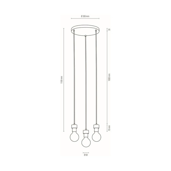 Clarte Pendant Lamp 3xE27 Max.60W Oiled Oak/Black Metal/Black Fabric Cable 3271304R