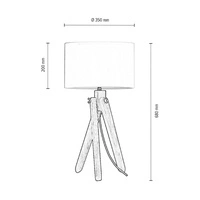 Rune Table Lamp 1xE27 Max.40W Oiled Oak/Black PVC Cable/White Fabric Shade 7017407811285