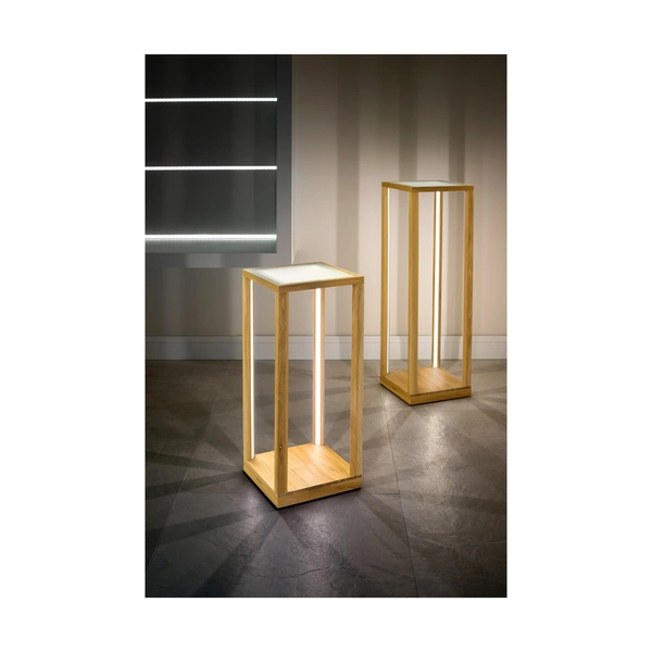 Tavoli Glass Table 1xLED Samsung 24V Integrated 3080lm 3000K 33W Oiled Oak/Frosted Glass/Black Fabric Cable with Touch Dimmer 8882974