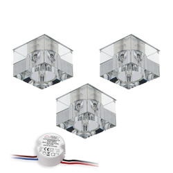 Cristaldream Set of Downlights Incl.3xG4 LED 2,3W with power adapter Chrome Metal/Transparent Glass