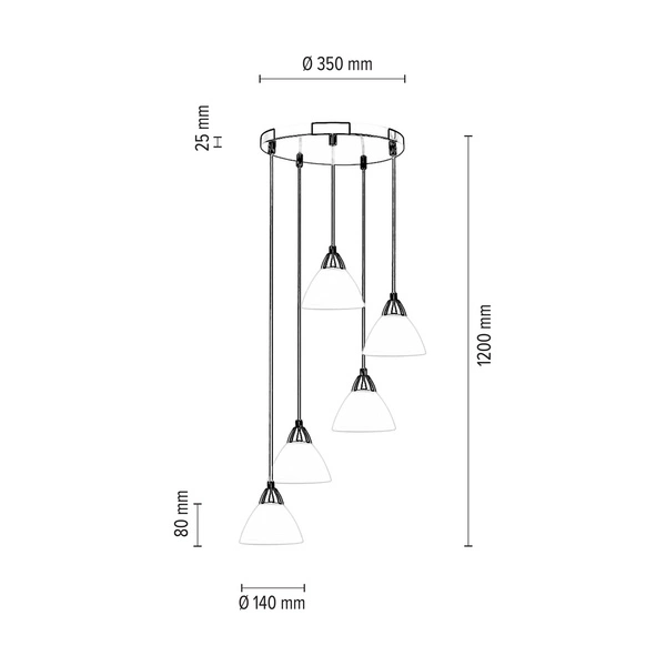 Prahas Pendant Lamp 5xE14 Max.40W Chrome Metal/Transparent PVC Cable/White Glass 17950528